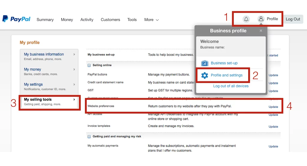 Configure PayPal Auto Return Settings - PayPal-Setup-Step-1