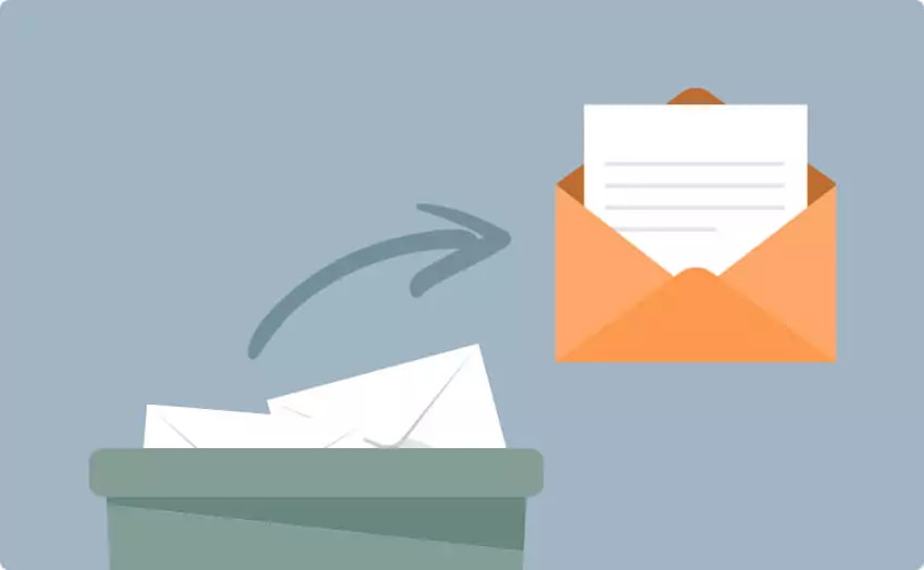 Illustration of a discarded letter in a trash bin with an envelope being sent out, symbolizing improved email deliverability for WordPress using WP Mail SMTP.
