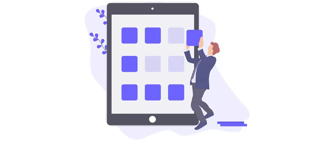 Businessman interacting with a large tablet, symbolizing digital marketing strategies and optimizing online presence for small businesses.