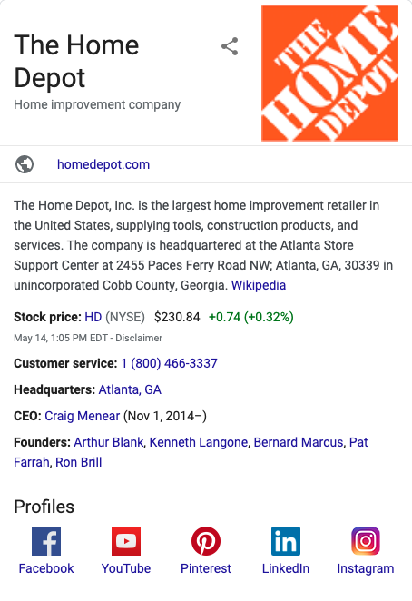 local seo - the home depot