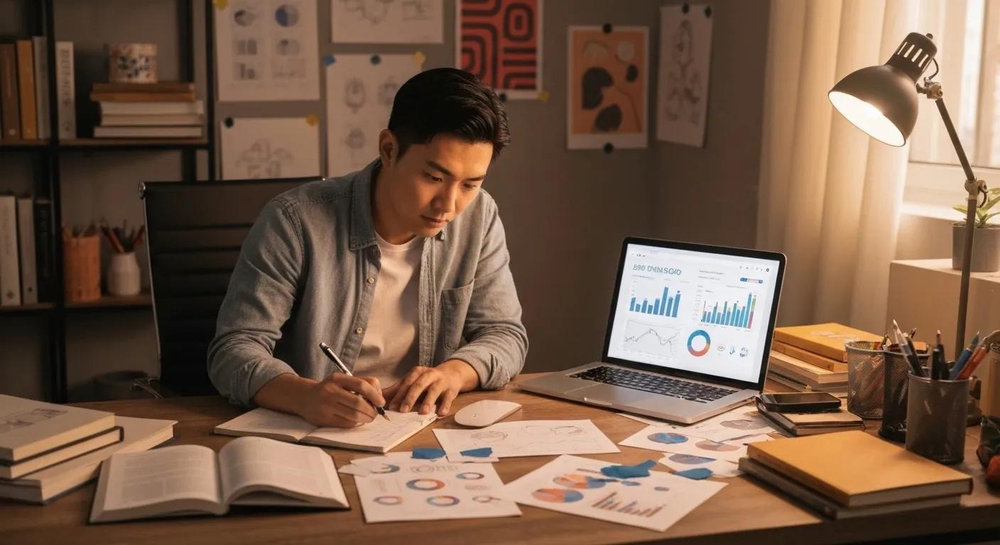 Person working on semantic SEO strategies in a creative workspace