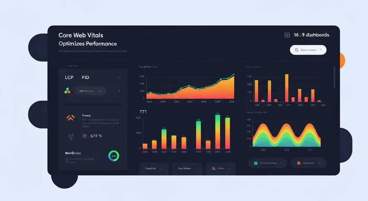 A sophisticated digital dashboard prominently displaying Core Web Vitals metrics, underscoring their critical importance in optimizing WordPress performance