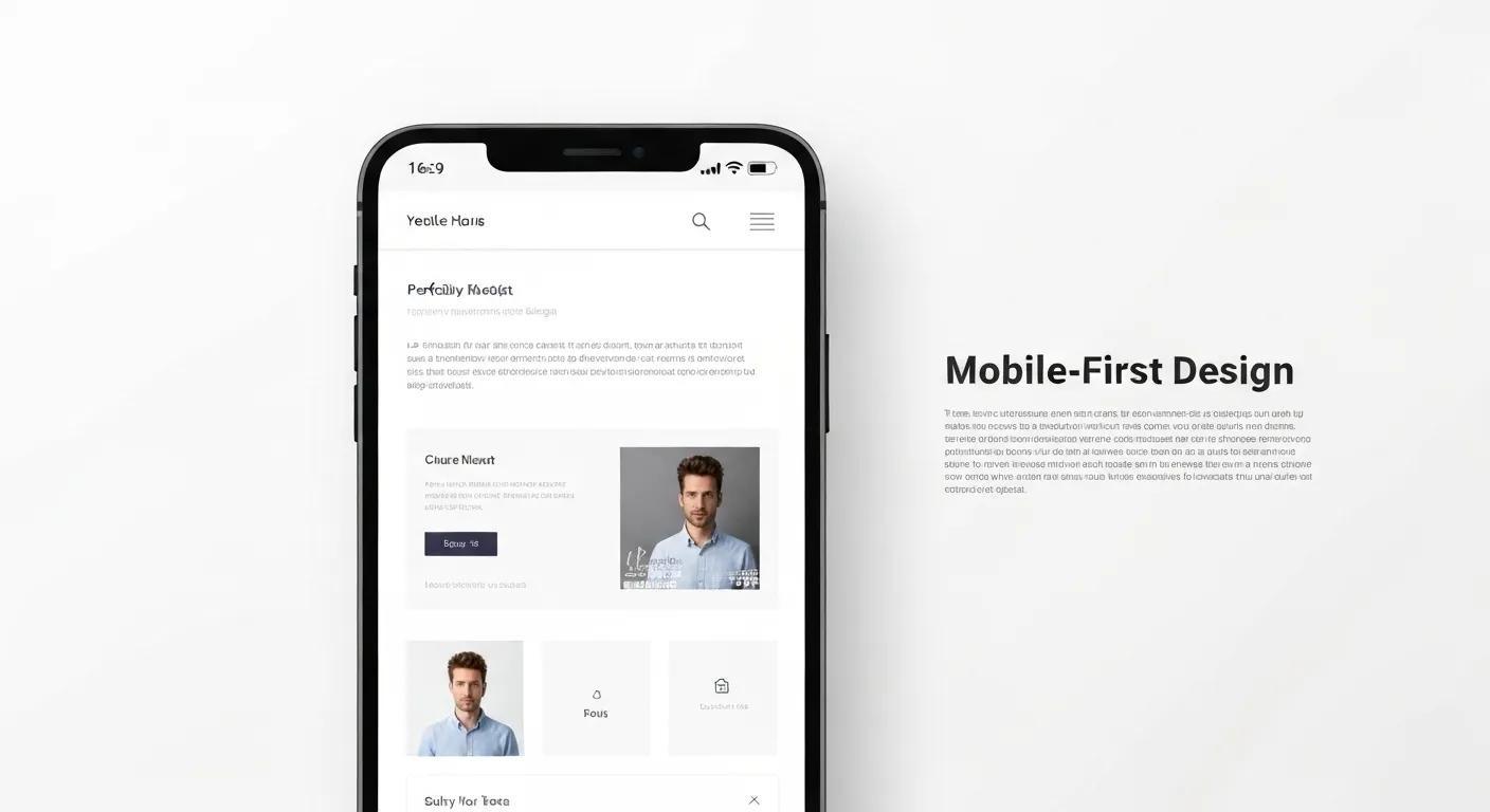 Conceptual image illustrating mobile-first design, with a smartphone displaying a perfectly responsive website layout.