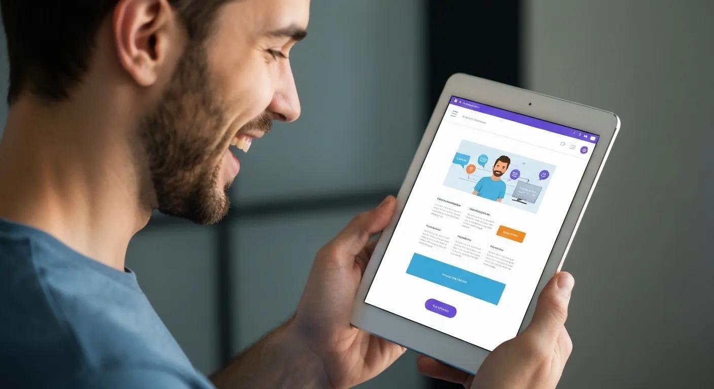 A user delightedly interacting with a rapidly loading website on a tablet, vividly illustrating the positive impact of speed on user experience