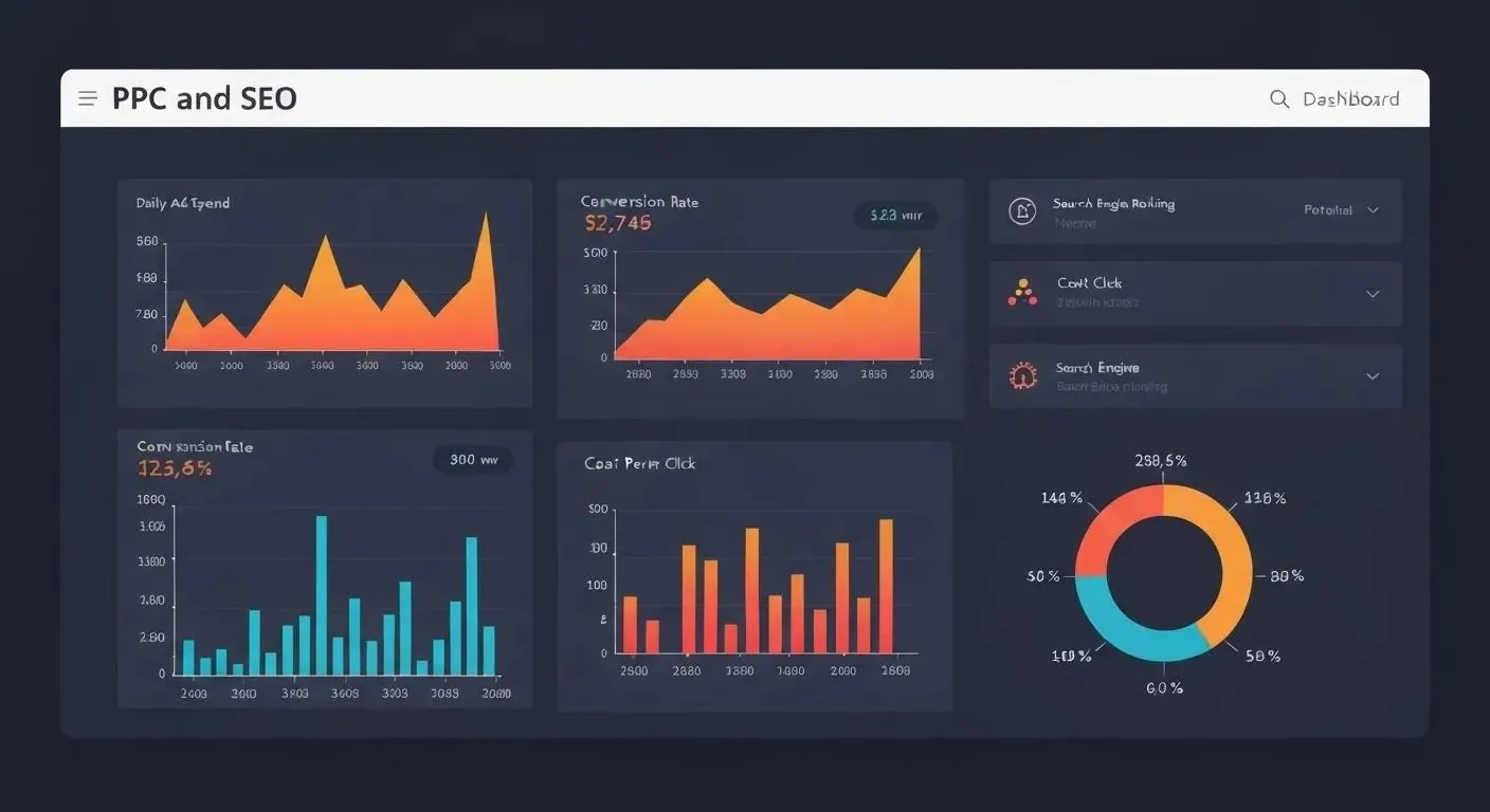 Dashboard showing key performance indicators for PPC and SEO