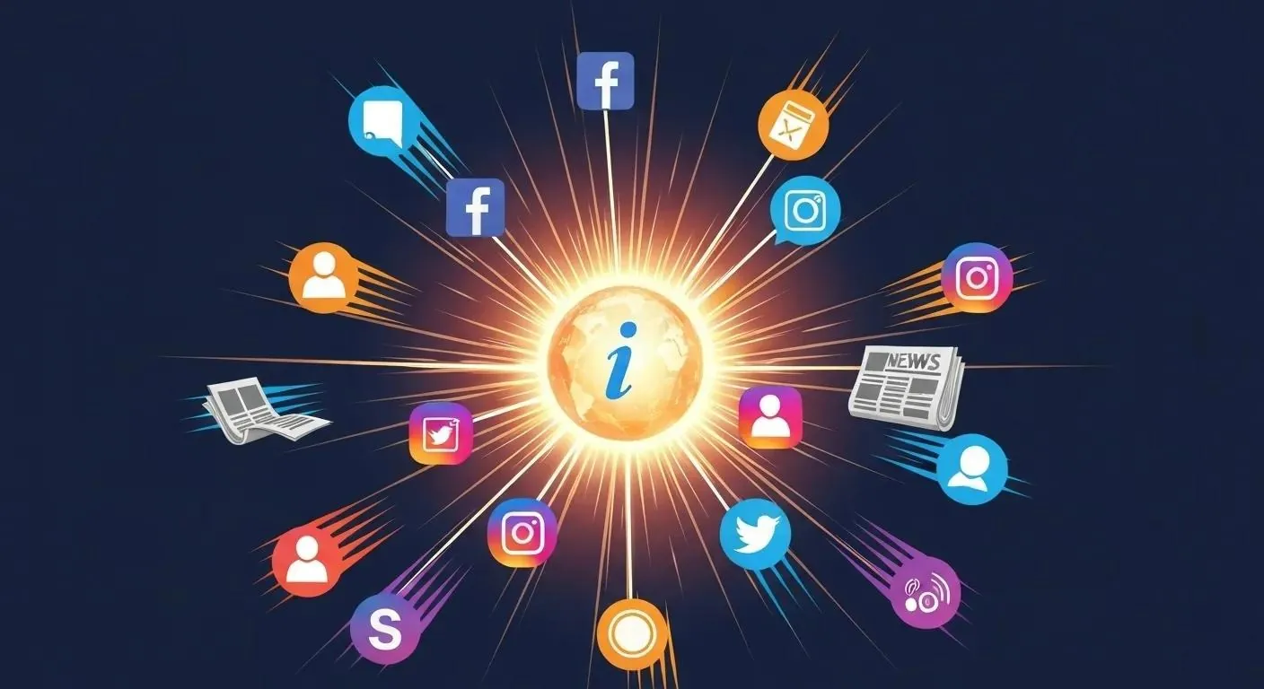 Illustration of content being amplified through various channels