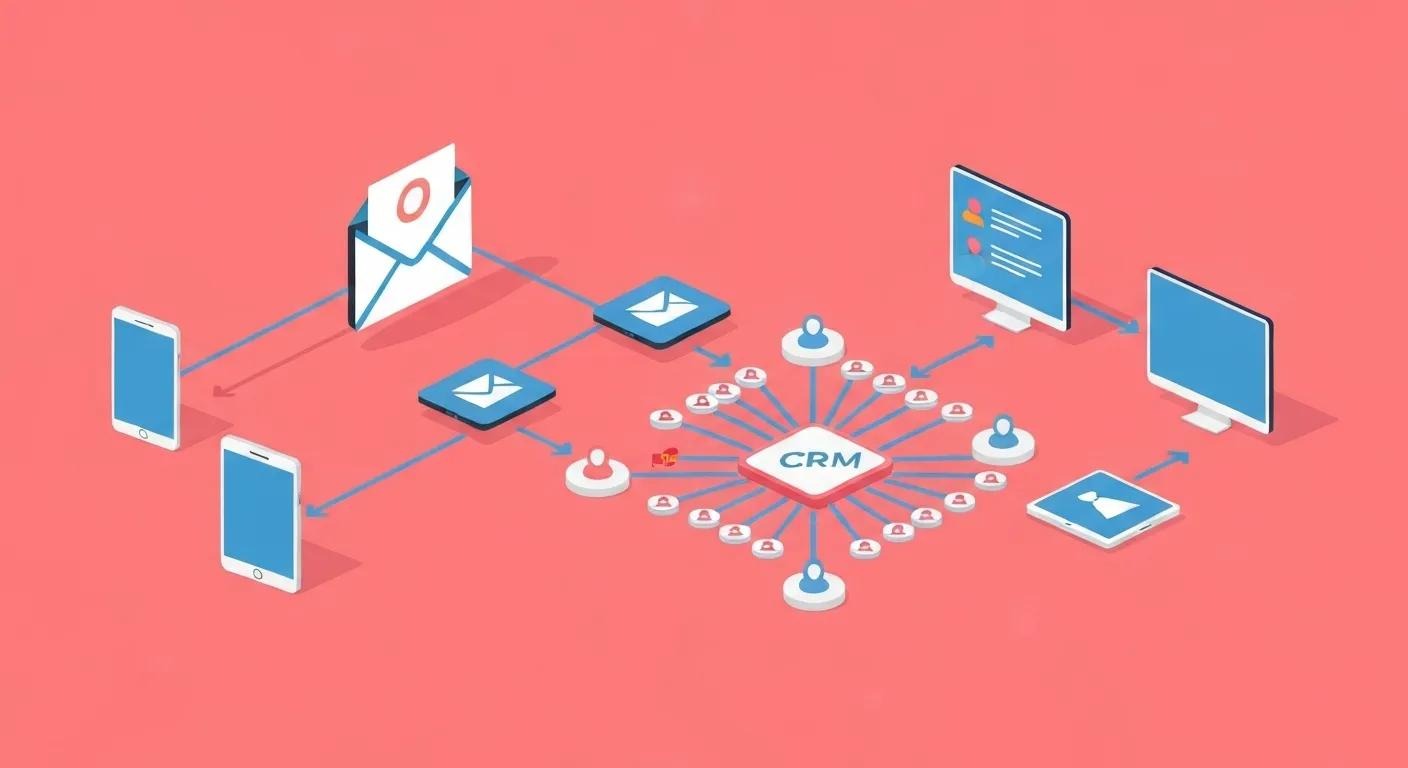 image representing an Email Marketing Integration Flow across different devices and into the CRM