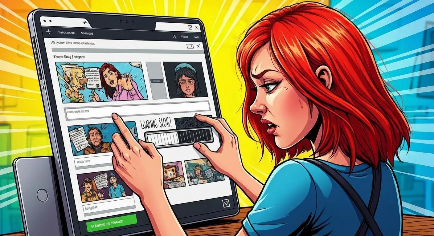 Illustration of a frustrated user using a website that is slow and not optimized - change that with one of the best WordPress optimization plugins