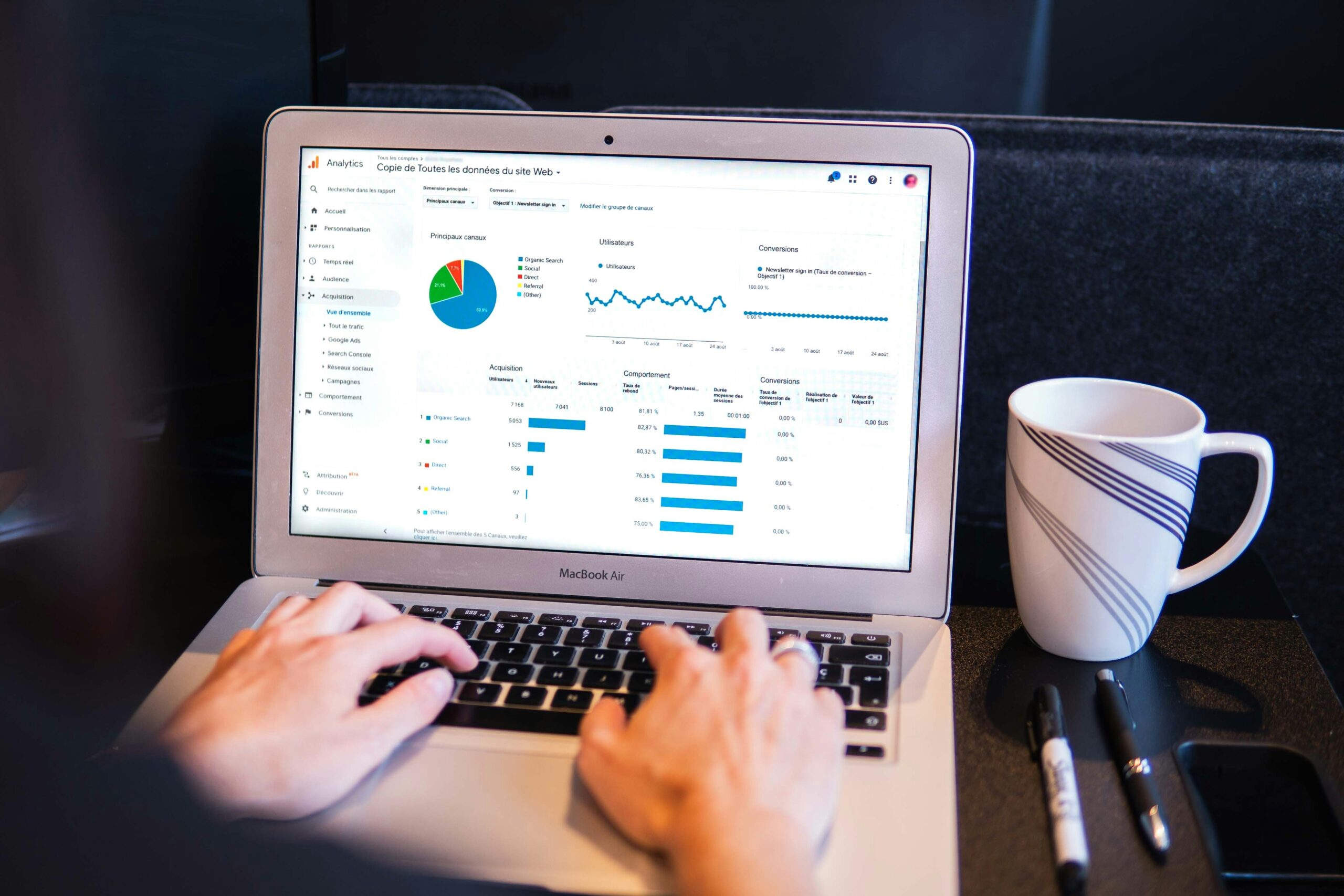 Person using laptop looking at Google Analytics report dashboard