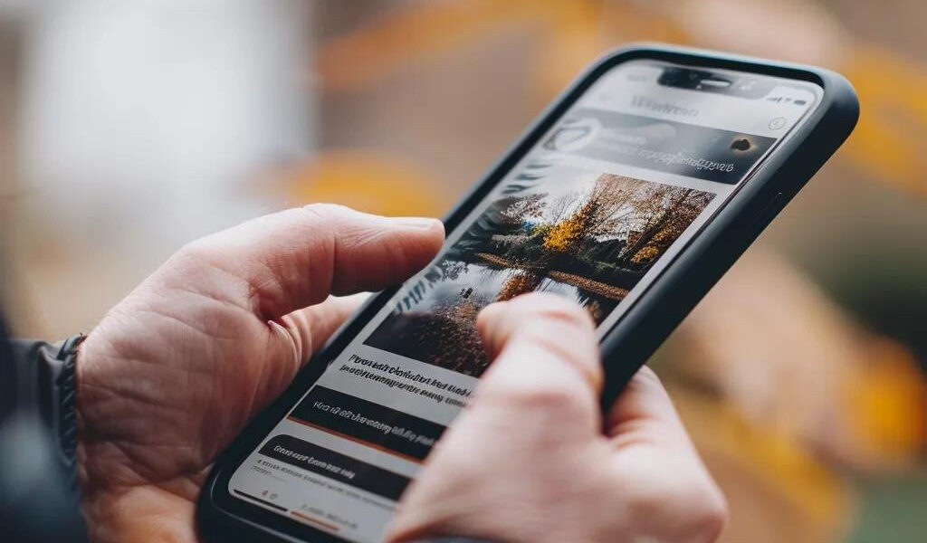 Smartphone displaying responsive WordPress website in outdoor setting