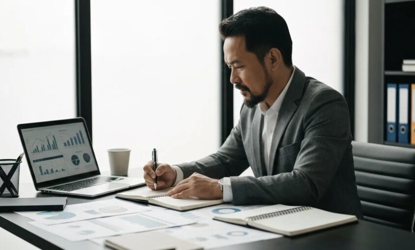 Small business owner planning marketing strategies