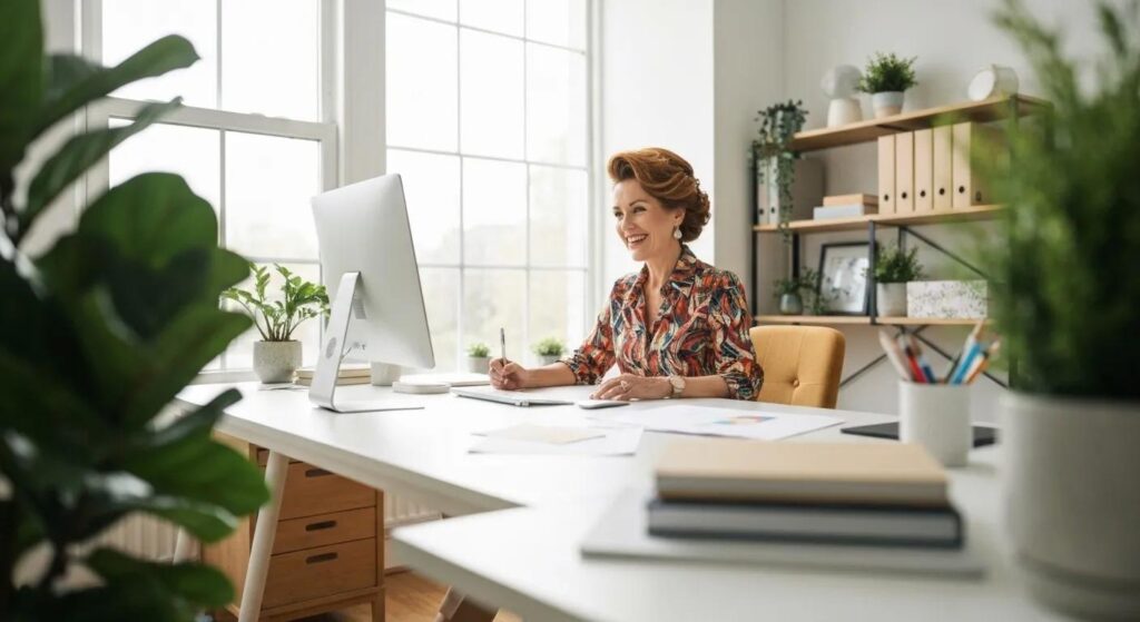 A creative individual immersed in crafting engaging email content within a comfortable, inspiring workspace, illustrating the art of email marketing creation