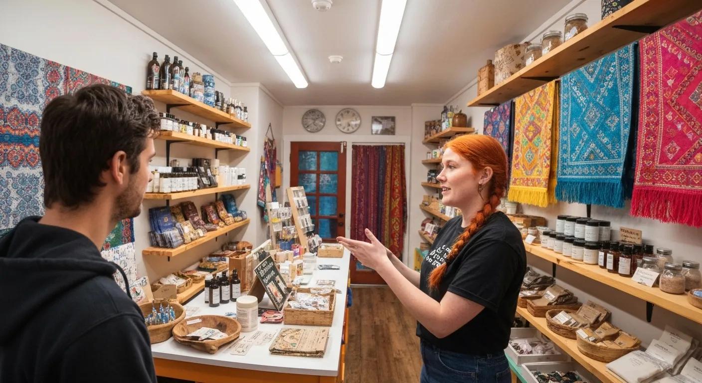 A small business owner actively engaging with customers in their local shop, emphasizing the power of local SEO