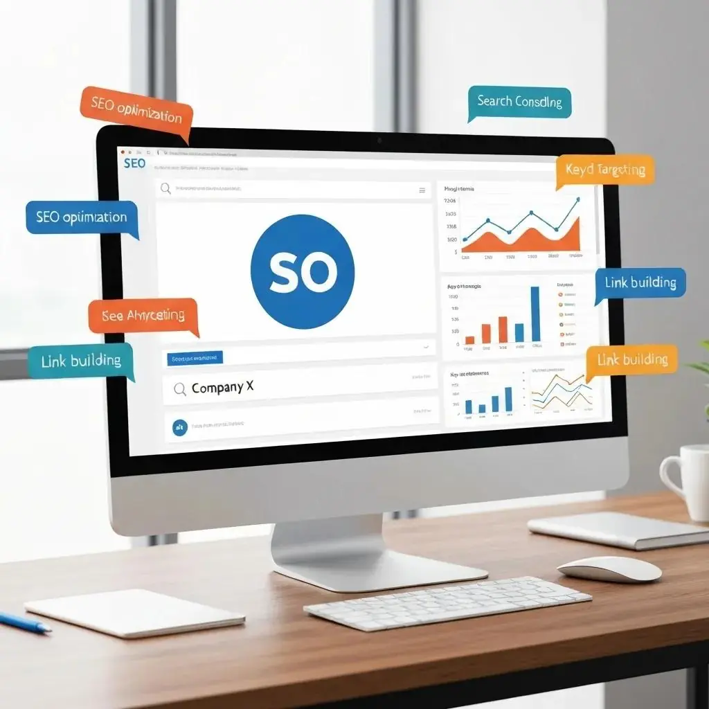 An illustration depicting how SEO enhances brand visibility through search engine results pages and sophisticated digital marketing tools