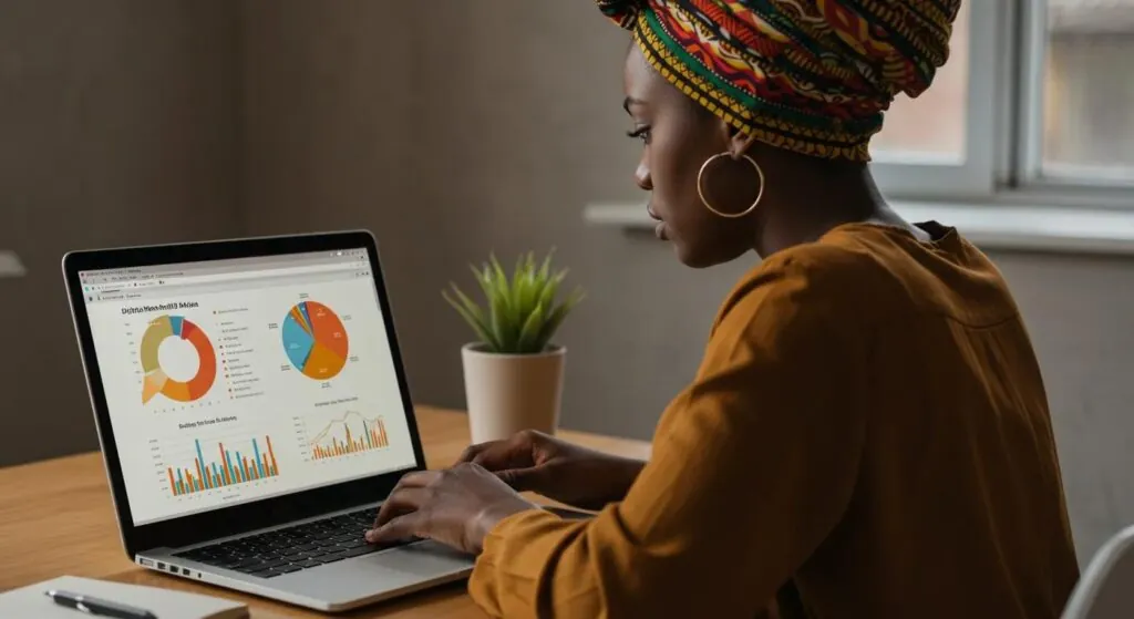Person analyzing marketing performance charts on a laptop, symbolizing the start of measuring digital marketing ROI