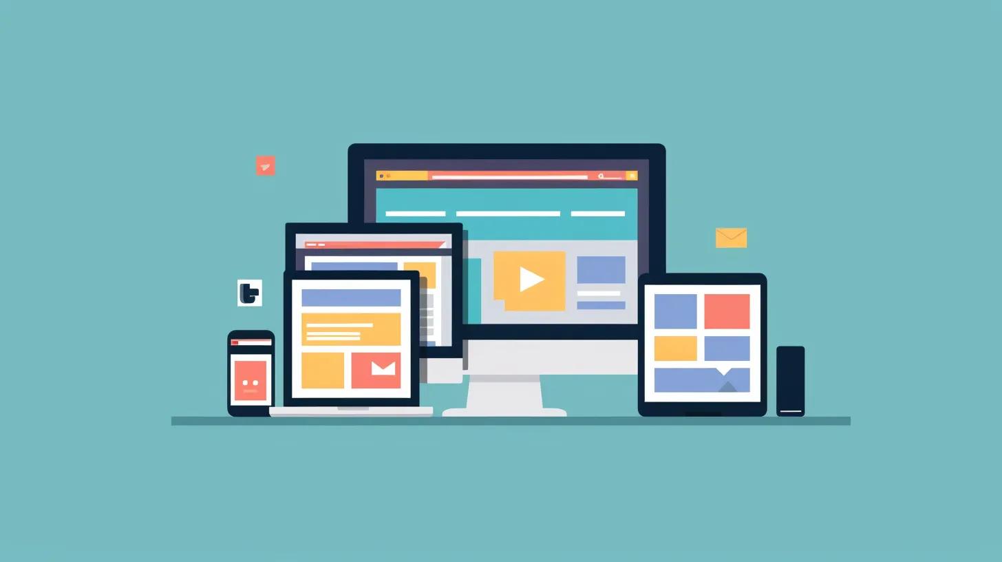 image showing an illustration of multiple device screens (mobile, tablet, laptop, and desktop) representing responsive website design