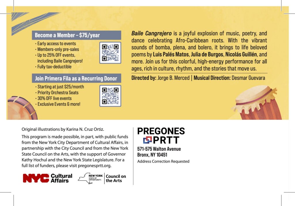 Baile Cangrejero promotional postcard back featuring event details and information
