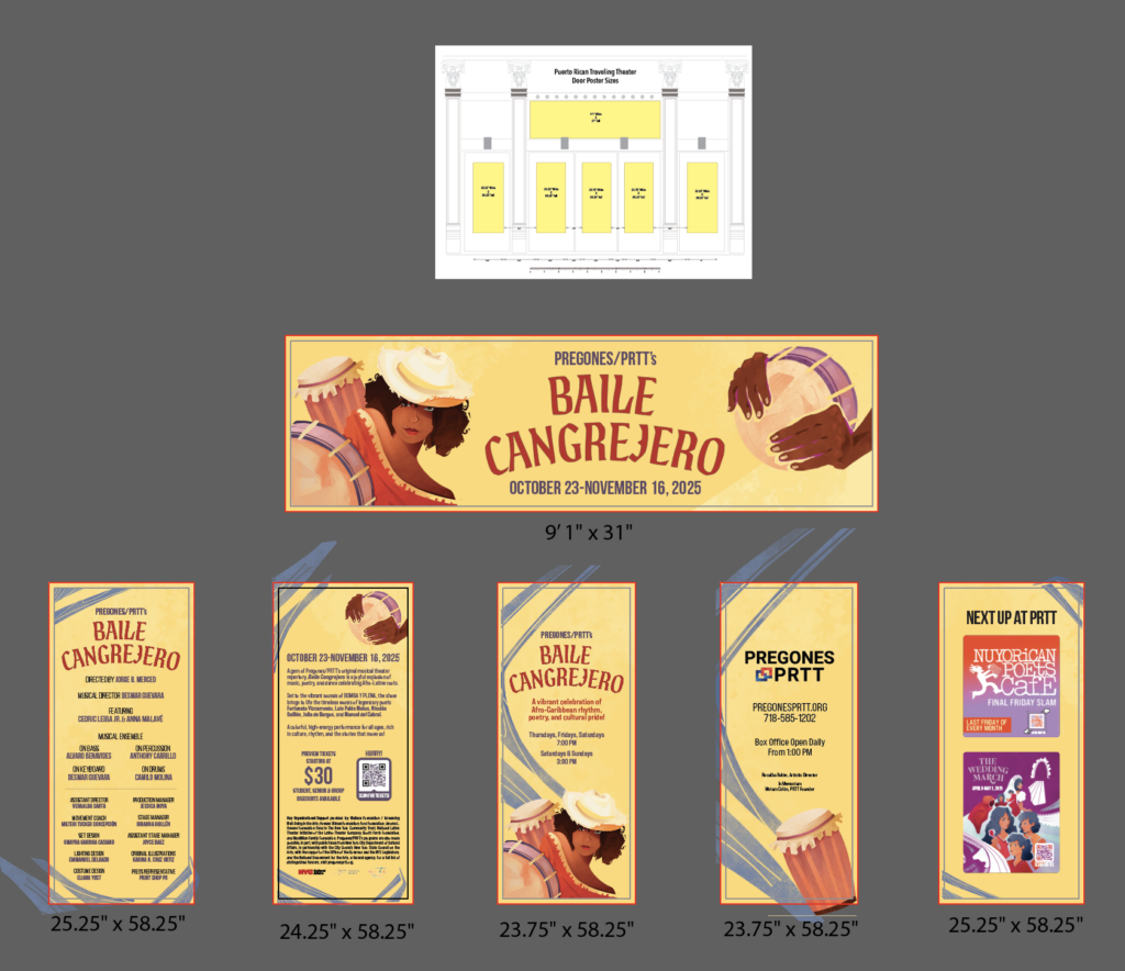 Baile Cangrejero promotional door poster displayed at Pregones/PRTT