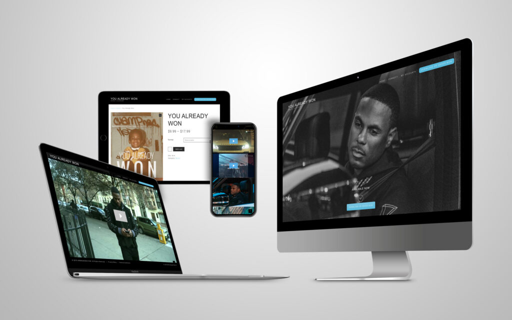 Responsive website design showcase for Aaron Gadson’s You Already Won book launch and e-commerce website across desktop, tablet, and mobile devices.