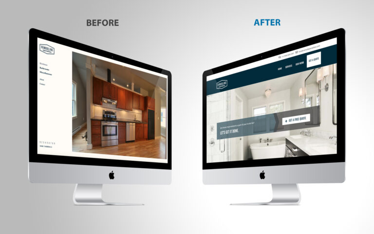 Before-and-after comparison of the Remodeling Specialties website by Astound Media.