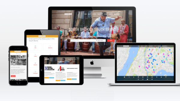 astound-media-portfolio-sbxsb Responsive community platform and interactive directory website for South Bronx x South Bronx displayed across multiple devices.