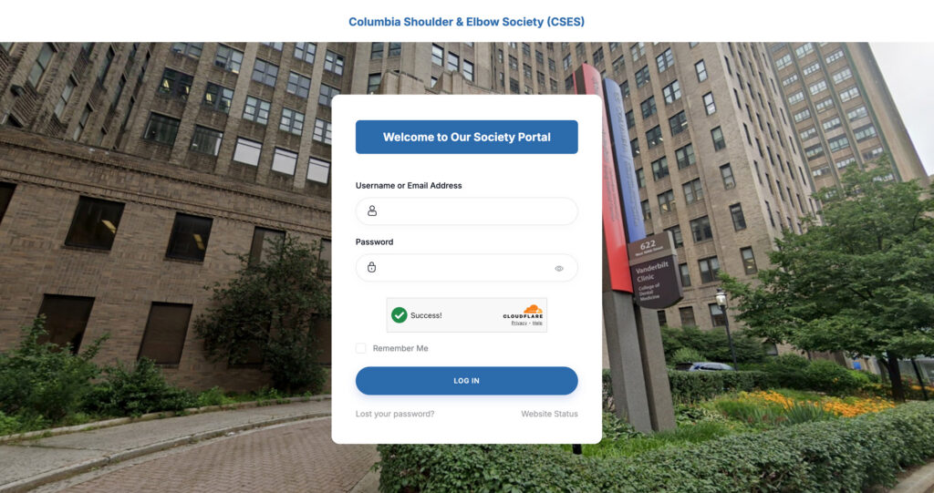 CSES Community Platform secure member login for Columbia University Shoulder & Elbow Society
