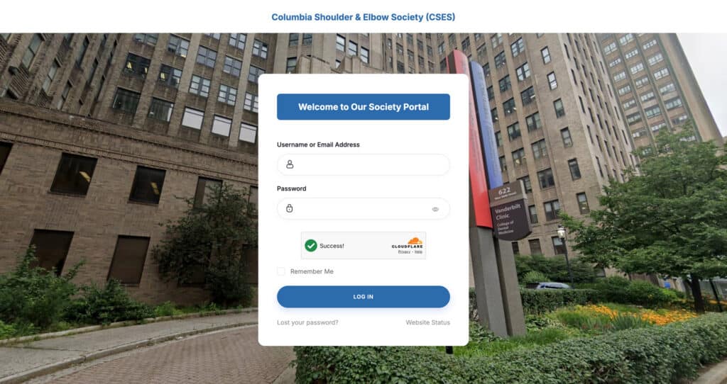 CSES Community Platform secure member login for Columbia University Shoulder & Elbow Society