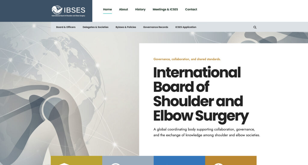Homepage of the IBSES Digital Governance Platform featuring global governance, member resources, and institutional information