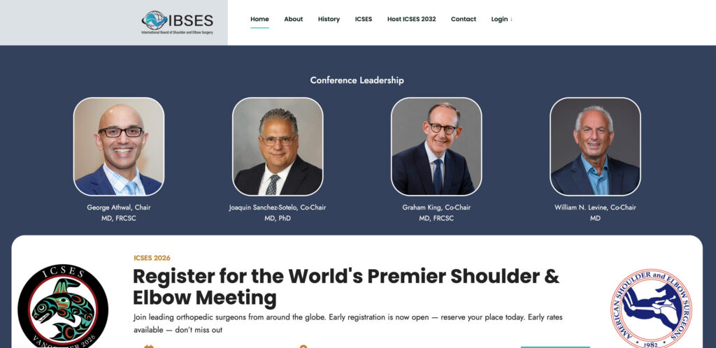 IBSES Digital Governance Platform homepage featuring ICSES conference leadership and 2026 congress regi