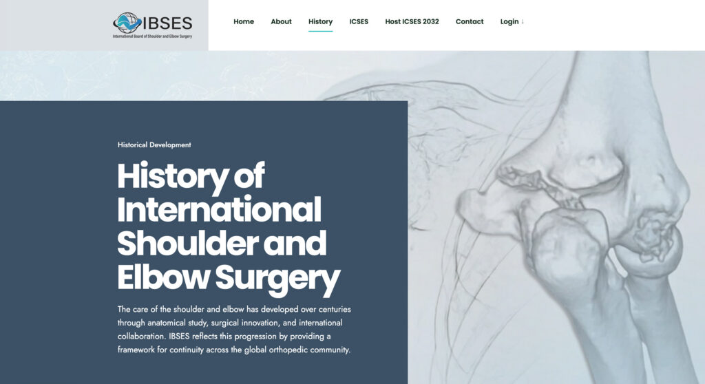 IBSES history page documenting the development of international collaboration in shoulder and elbow surgery