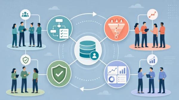 Marketing and Revenue Operations ecosystem connecting CRM, lead routing, attribution, automation, and executive reporting.