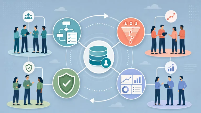 Marketing and Revenue Operations ecosystem connecting CRM, lead routing, attribution, automation, and executive reporting.
