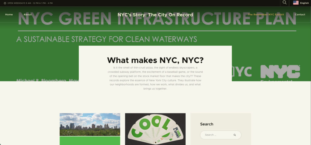 NYC DORIS digital exhibit archive page displaying records and materials exploring what defines New York City.