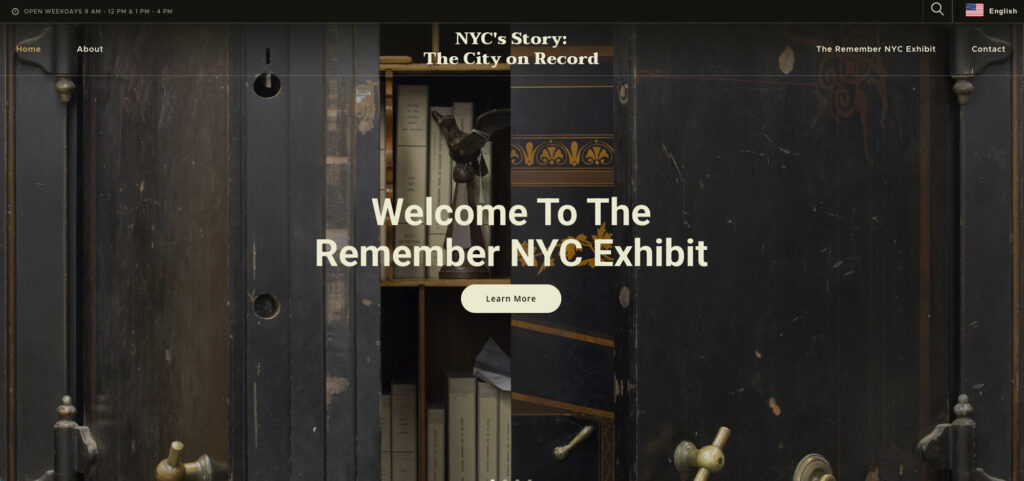 NYC DORIS digital exhibit home page welcoming visitors to the Remember NYC Exhibit and NYC’s Story: The City on Record.